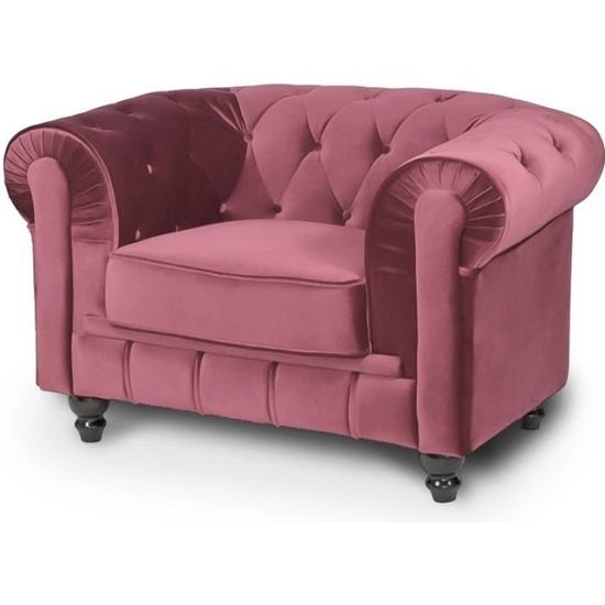 Fauteuil velours rose CHESTERFIELD