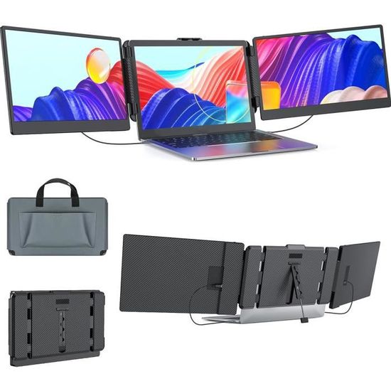 14'' Triple Écran Portable Moniteur Pour Ordinateur,1080P Full Hd Écran
