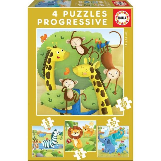 Puzzle Progressif Animaux Sauvages - EDUCA - 4 puzzles de 12 à 25 pièces - Pour enfants de 3 ans et plus