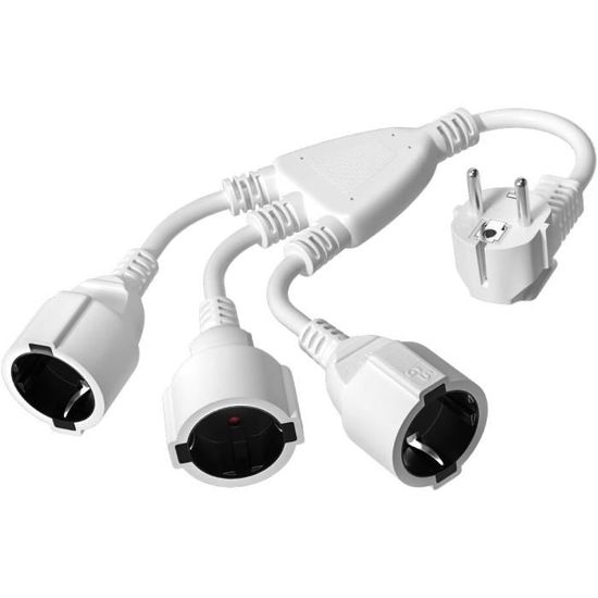 Aweohtle Double Prise Pour Prise De Courant, Adaptateur 3 Prises, 3 Prises Schuko, Triple Prise Avec Contact De Protection, Câble De Rallonge, 250