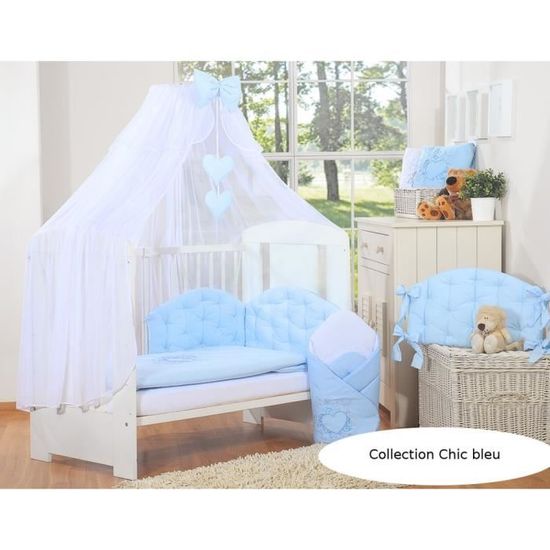 Ciel de lit bébé enfant moustiquaire à coeurs - SWB - Chic - Bleu - Bébé