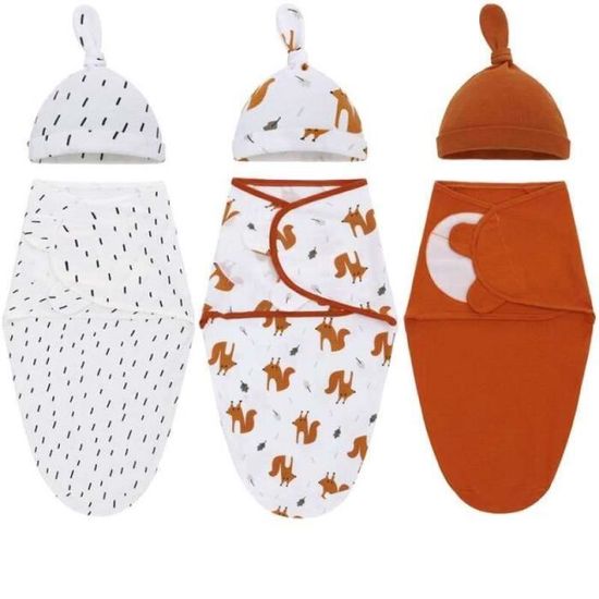 Couverture D'Emaillotage Nouveau-Né DRESHOW En Coton Avec Moufles Et Bonnet - Ensemble 3 Pièces