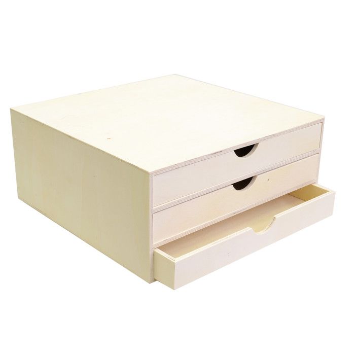 Bloc en bois trois tiroirs 34,5x34x15,5cm - Artémio {couleur}