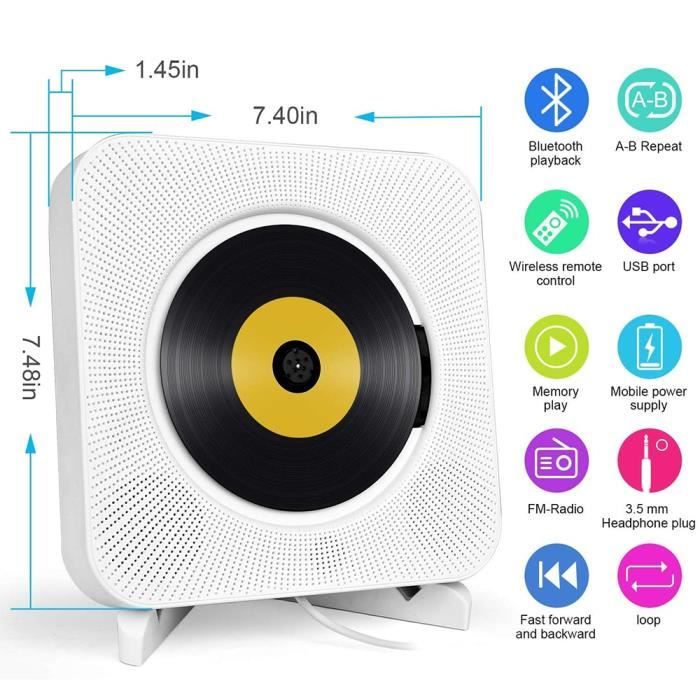 Lecteur CD enfant,Lecteur CD Portable avec Bluetooth, lecteur de musique CD mural Boombox Audio à domicile avec télécommande Radio