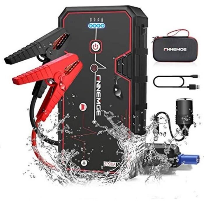FNNEMGE Booster Batterie, 2000A 21800mAh Portable Jump Starter, Démarrage de Voiture (Jusqu’à 8.0 L Gazole 6.5L Diesel), Alimentatio