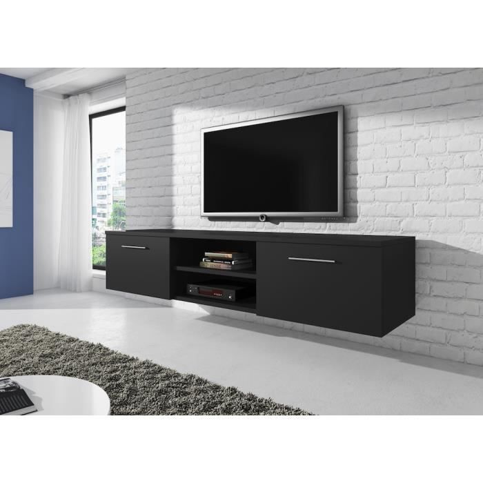 VEGAS Meuble TV Flottant contemporain décor Noir - 150 cm