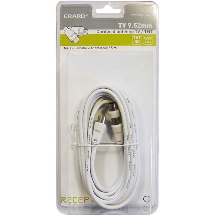Erard Connect 4514 Cordon TV mâle/femelle avec adaptateur mâle/mâle 9,52 mm 5 m - Multicolore 1,57