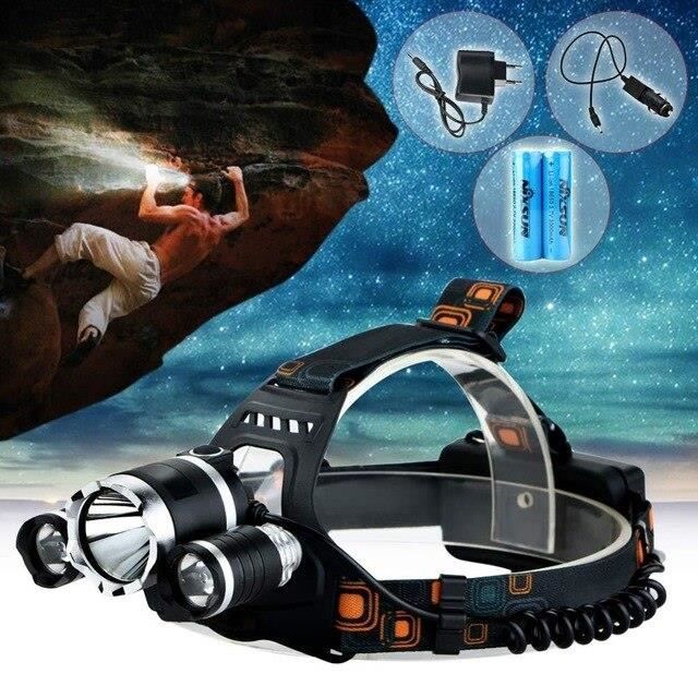 A4585 Rechargeable T6 + 2R5 6000Lm lampe frontale à LED phare lampe de Camp extérieure tête torche + Ac-chargeur de voiture + 1865