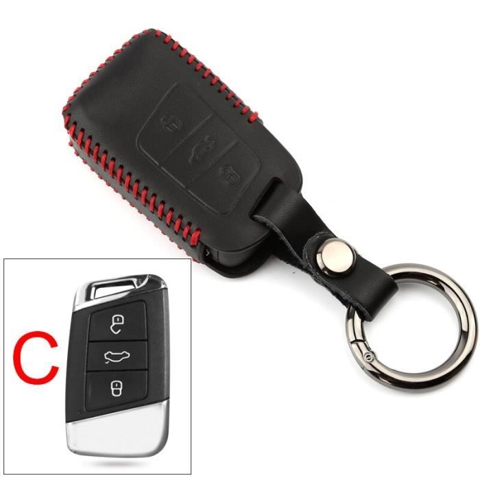 Coque clé,Voiture en cuir À Distance Etui Clés Pour Volkswagen VW Tiguan 2 mk2 Passat B6 B7 B8 Polo Golf 5 6 7 Golf - Type C Red