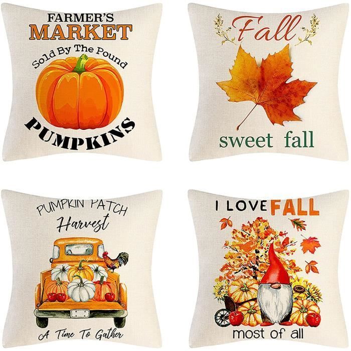 4 Housse de Coussin Halloween, 45x45cm Taie Décoration de Noel, Coton et Lin Taie d'oreiller Canapé Home Decor d'automne Décoratif