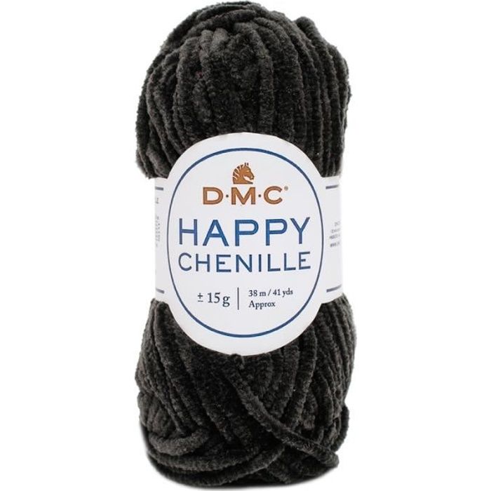 Fil velours DMC Happy chenille - Crochet et Tricot - 15 g Noir N°22