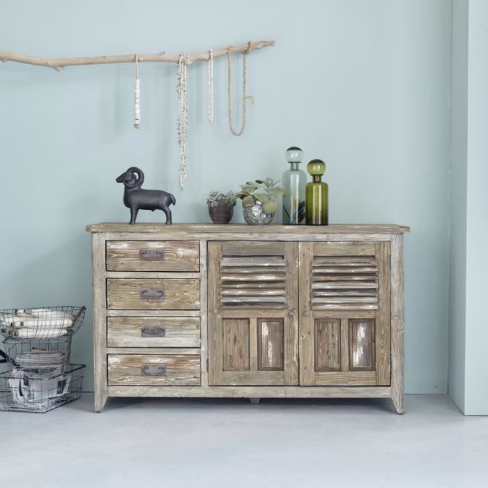 Buffet en bois de pin recyclé 2 portes 4 tiroirs BDBD