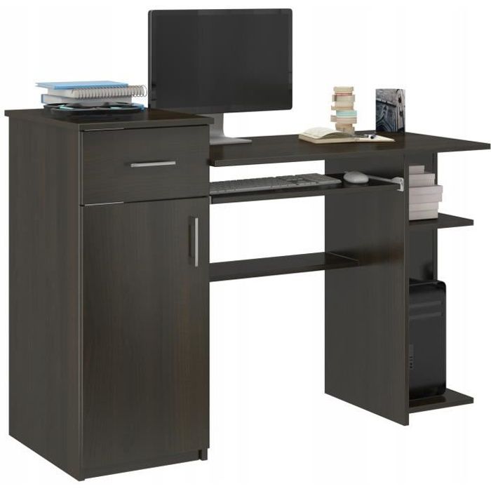 BERGEN - Bureau d'ordinateur - 120x76x50cm - Bureau ordinateur PC - Support clavier + étagère imprimante - Wengé