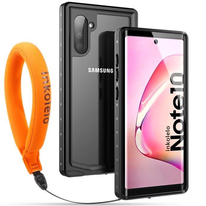 inkolelo Coque Étanche pour Samsung Galaxy Note 10, IP68 Waterproof Housse 360 Degrés Protection Cover avec Sangle Flottante (Noir)