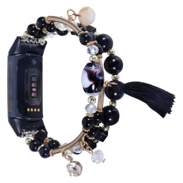 Bracelet Pour Montre Connectée Pour Fitbit Charge 5 Bracelet Colorful Smart Watch Perles Tassel Bandon De Remplacement,Noir