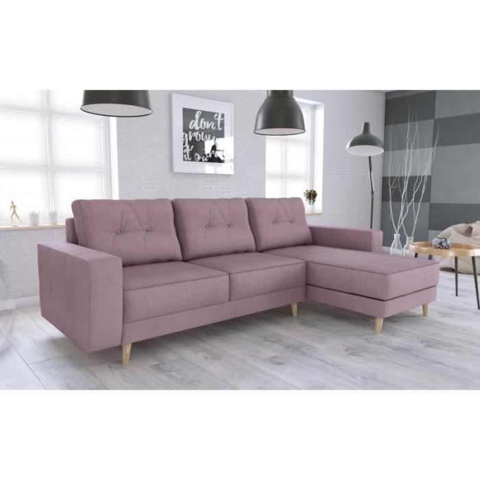Canapé d'angle convertible VIGO scandinave avec boutons rose
