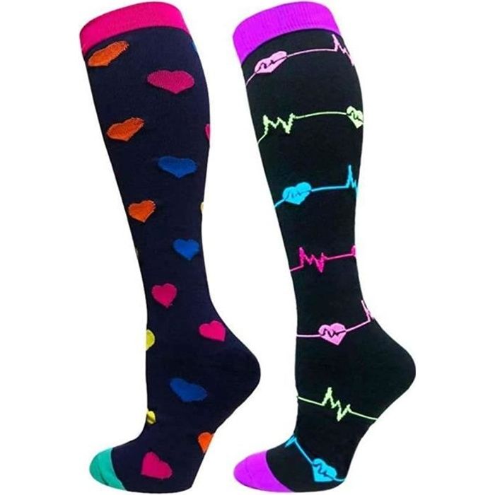 2 Paires Chaussettes de Compression Contention pour Hommes et Femmes, pour Running, Sport, Cyclisme, Voyage en Avion et Grossesse de