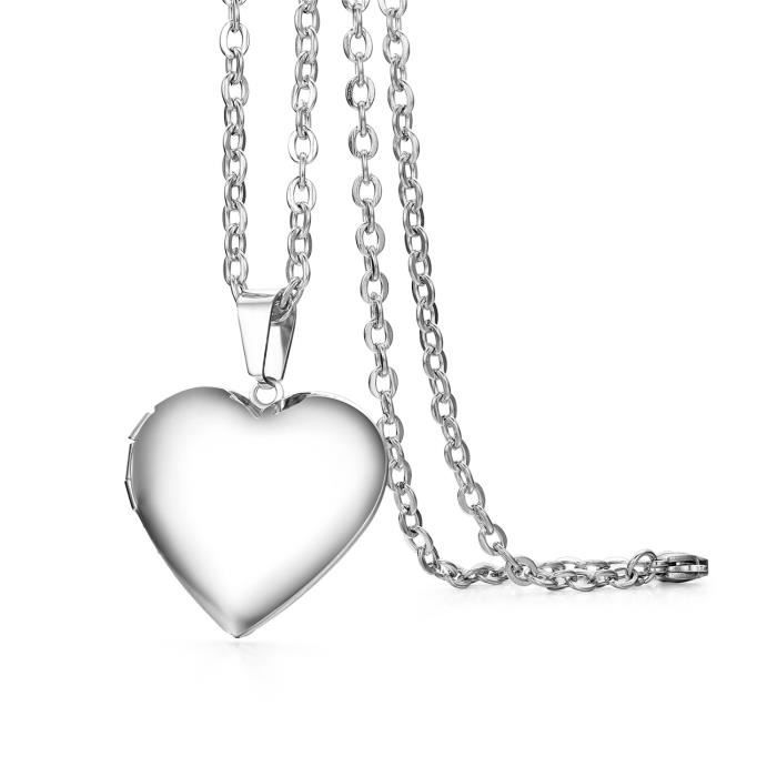SAUTOIR - COLLIER Oidea Collier pour Femme avec en Forme de Cœur Couleur Argent, Liebe Médaillon à Ouvrir pour Photos pour Femme