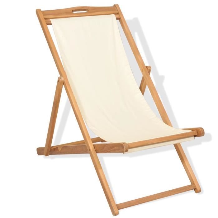 Magnifique-Chaise longue Chaise de terrasse Bain de soleil Teck 56 x 105 x 96 cm Couleur crème
