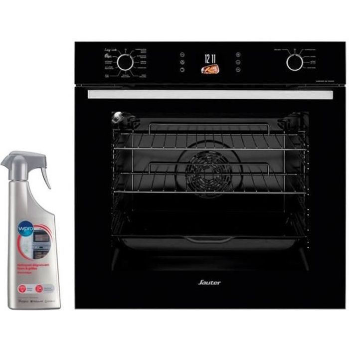 SAUTER Four pyrolyse encastrable noir 73L multifonction porte froide connecté Wi-fi 55 Noir