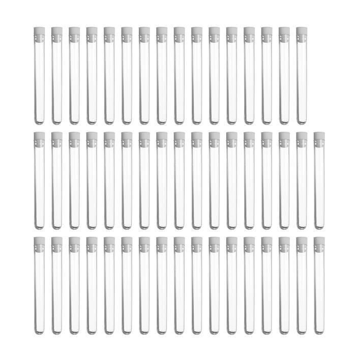 50x Tube à Essai Transparent en Plastique Laboratoire avec Capuchon 12x100mm