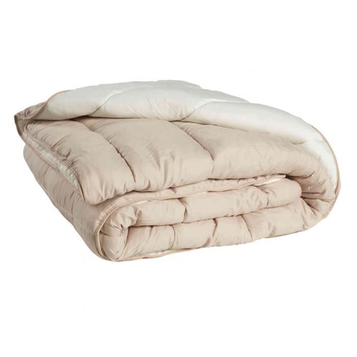 Couette bicolore beige crème-beige sable très chaude 600g 140x200