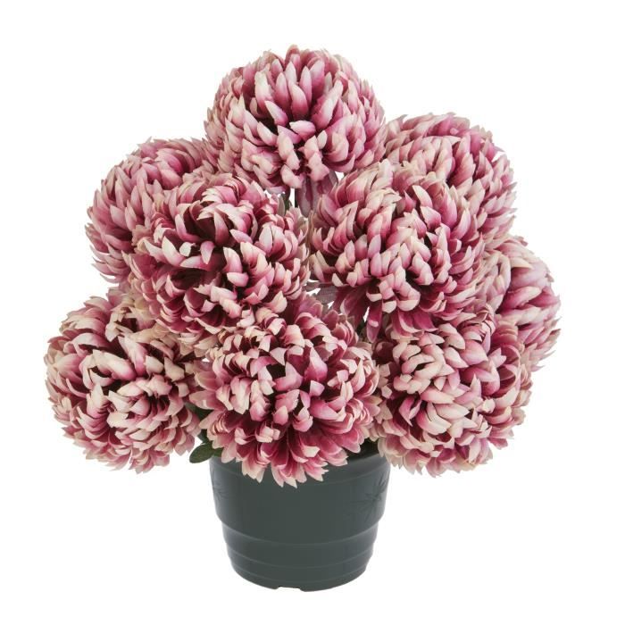 UNE FLEUR EN SOIE Pot de chrysanthèmes boules vieux rose - 36 cm
