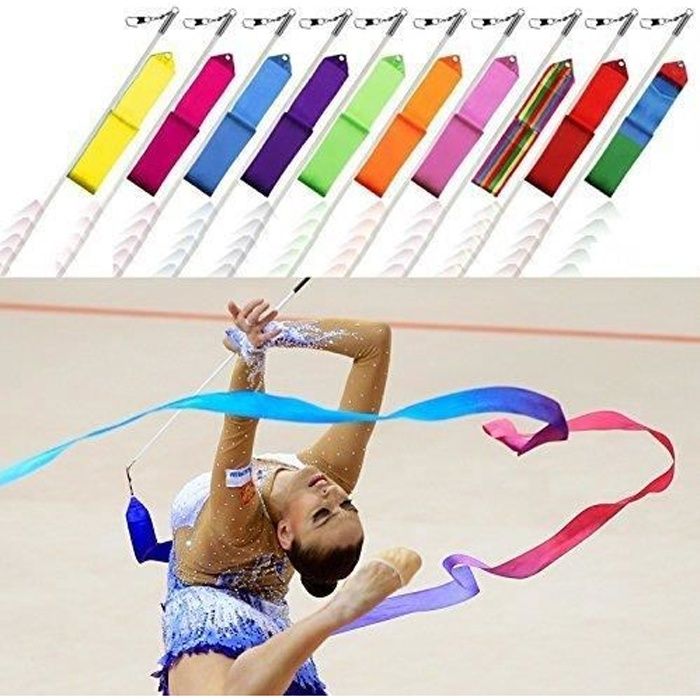 10 x Gymnastique Rubans Rythmique Dance Tige De Streamer Baton Tournoyant Art Gym Fitness Ruban par Trimming Shop(TS7602)