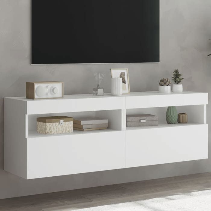 vidaXL Meubles TV Muraux avec Lumières LED 2 pcs Armoires de Télévision Suspendues avec Rangement Meubles Télé Flottants 837184