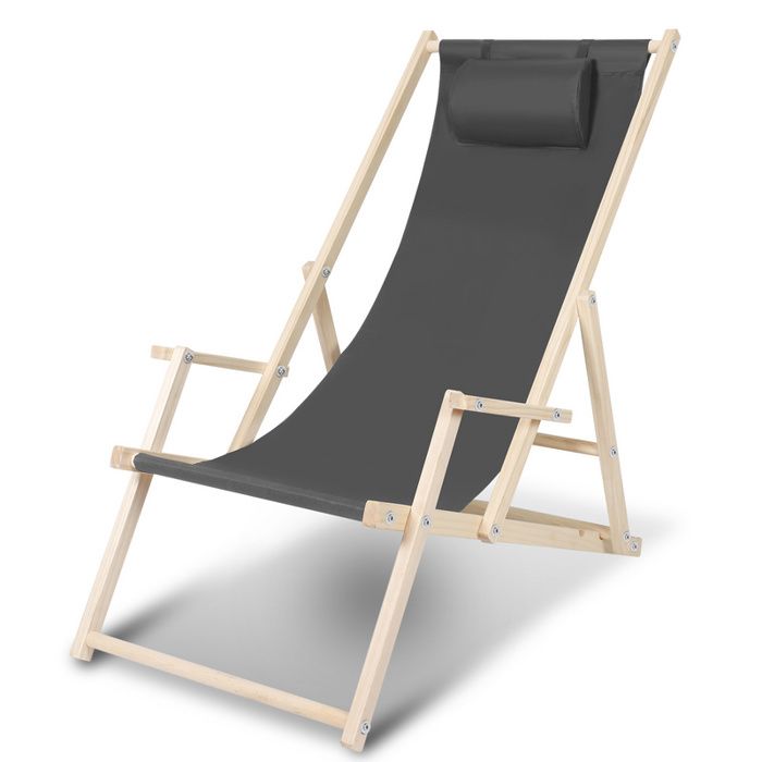 chaise longue pliante en bois chaise de plage chilienne gris avec mains courantes