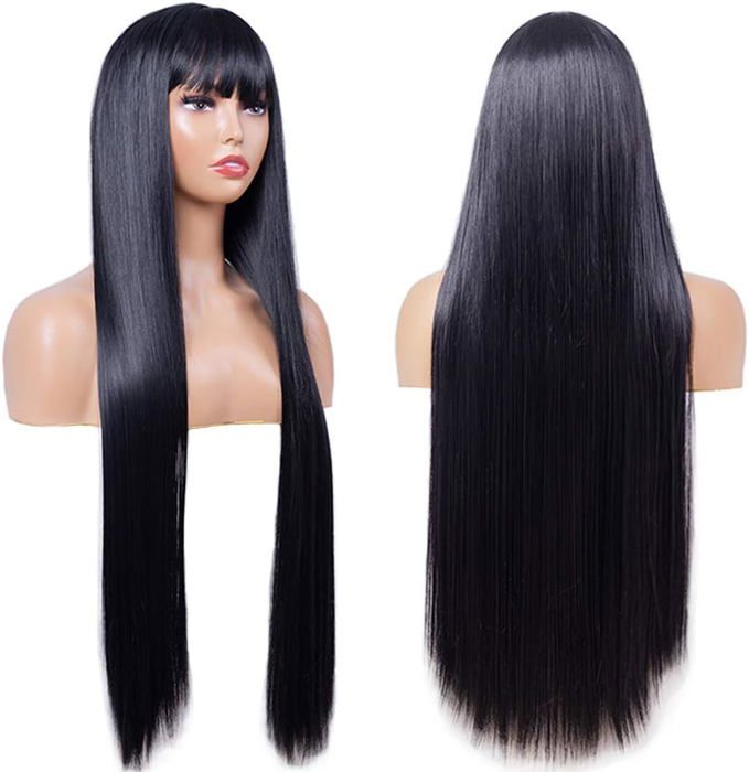 Perruque Très Longue Noire – 75 Cm, Pour Déguisement Femme Adulte, Style Gothique Ou Famille Addams