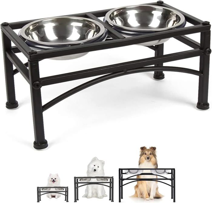 Double Gamelle Chien Surélevée En Céramique - Support Inox, Bols 350g/660ml - Pour Petit/moyen Chien, Anti-éclaboussures