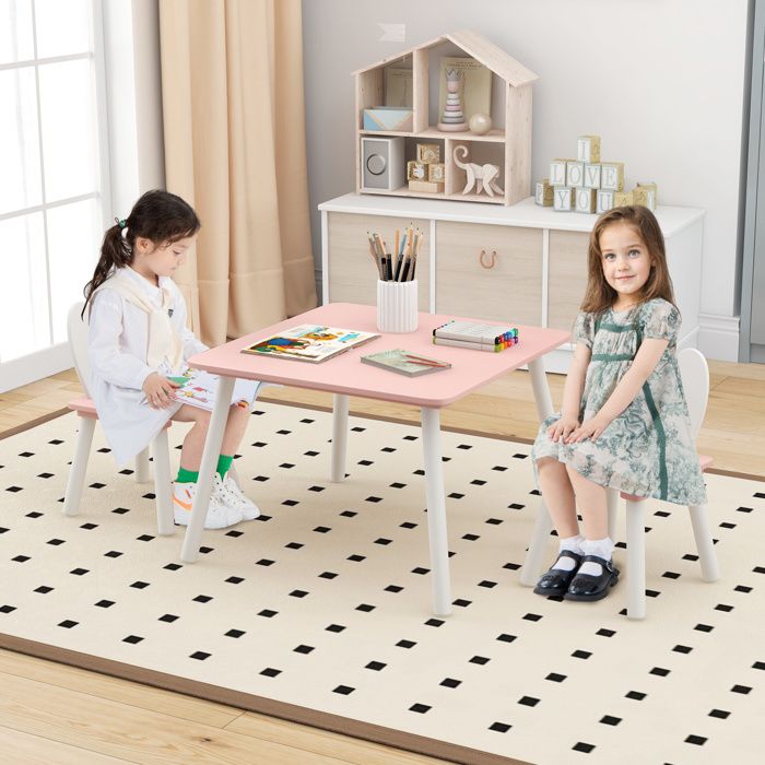 GOPLUS Ensemble de Table et 2 Chaises en Lapin Mignon pour Enfants 3-6 Ans-Dossier Ergonomique-pour Manger/Dessiner/Étudier Rose