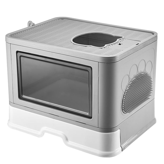 Meilleurs prix pour B.LIVEM Toilettes pour chat bac à litière pour chat entièrement fermé tiroir pliable fournitures pour chat - Gris