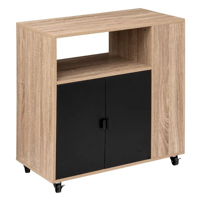 Desserte De Cuisine avec 2 Portes en bois coloris Beige Noir - Longueur 76 x Profondeur 40 x Hauteur 80 cm Desserte De Cuisine avec 2 Portes en bois coloris Beige Noir - Longueur 76 x Profondeur 40 x Hauteur 80 cm