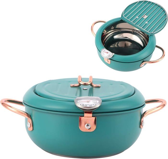 Friteuse Inox 6,5L Avec Couvercle Verre - Compatible Induction - Pour Friture, Cuisson Vapeur