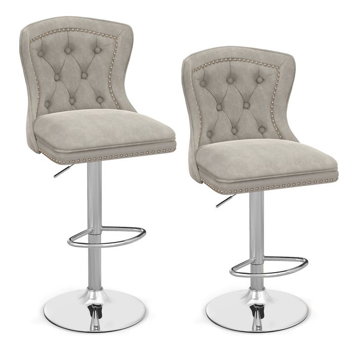 COSTWAY Lot 2 Tabourets de Bar Pivotants en Velours Hollandais Hauteur du Siège Réglable 67-87 cm Base en Métal Galvanisé Gris COSTWAY Lot 2 Tabourets de Bar Pivotants en Velours Hollandais Hauteur du Siège Réglable 67-87 cm Base en Métal Galvanisé Gris