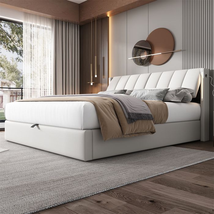 Lit coffre - GUTENT - 160 x 200 cm - PU blanc - 2 places - Design contemporain