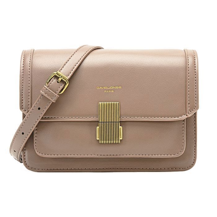 Sac Bandoulière - David Jones - Petit Sac Epaule Femme Cuir PU Rigide - Rabat Joli Fermoir - Beige