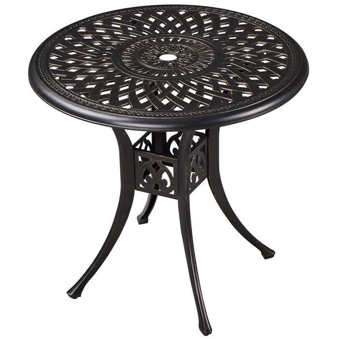 Yaheetech Table de Jardin Ronde en Métal avec Trou pour Parasol Table de Terrasse Design Extérieur Piscine 78 cm Diamètre Bronze