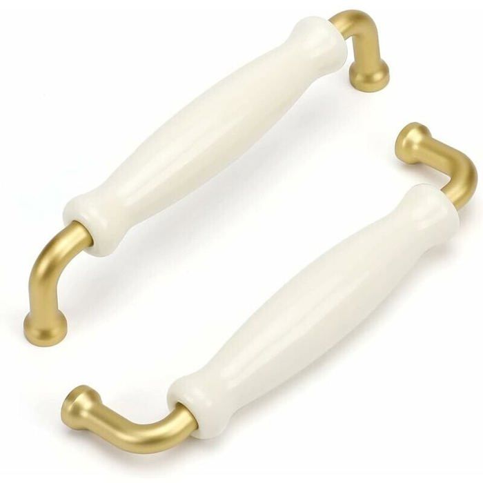Poignée de meuble - RNEMITERY - Vintage - Doré - Porcelaine blanche - 128mm