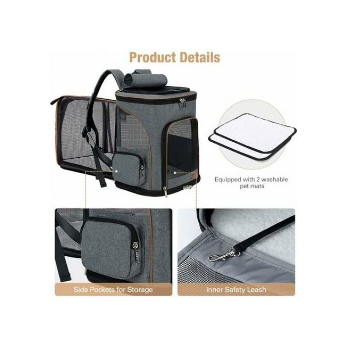 Comparer les prix de Sac à Dos Chat Chien Extensible Sac Transport Chat Chien Pliable pour Petits Chiens avec Laisse de Sécurité Intérieure et 2