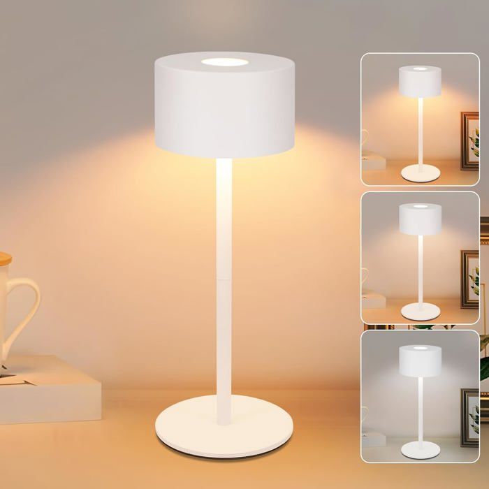Lampe de table LED Homefire sans fil – Luminosité et couleur ajustables (3 options) Blanc