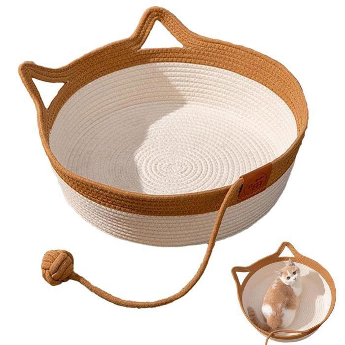 Meilleurs prix pour Lits pour chats intérieurslit de panier de chat en coton tissé à la mainpanier de chat avec queue de jouetlit à rayures pour