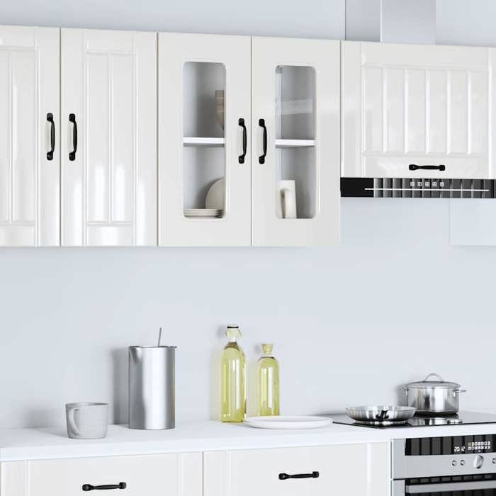 MGH - TOP Placard mural de cuisine/chambre/couloir - avec porte vitrée - Kalmar Bois dingénierie blanc brillant LLV304