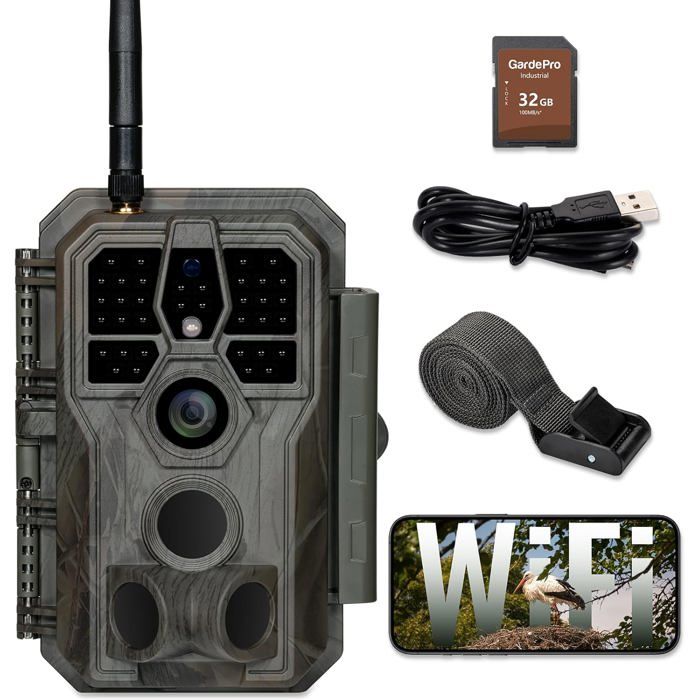 Caméra De Chasse 4K 48MP WiFi - Détection Mouvement 0.2s, Vision Nocturne No Glow | IP66, Angle 120° | Avec Carte 64Go