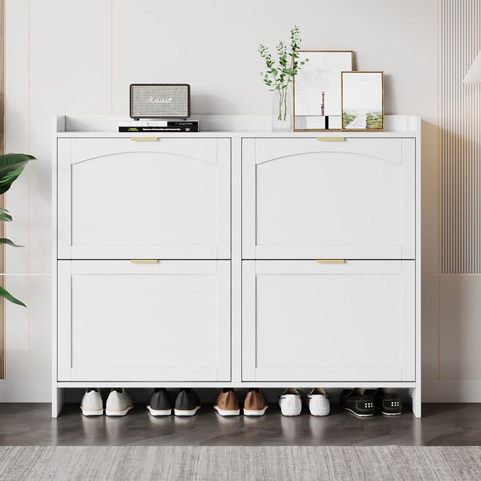 Meuble à Chaussures Blanc 4 Abattants avec Rangement Ouvert Grande Capacité Meuble d’Entrée Gain de Place 110×24×90 cm