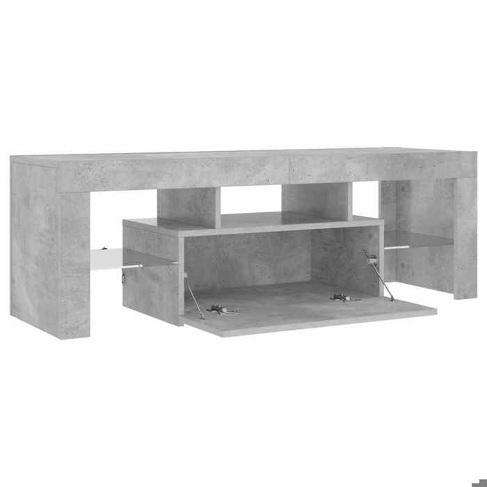 Meuble TV avec lumières LED - WIENS - Gris béton - 120x35x40 cm - Bois dingénierie - Éclairage LED RVB