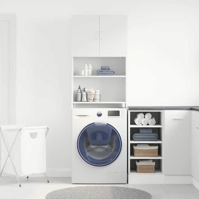 Meuble pour lave-linge - WIENS - Blanc - Bois dingénierie - 64x24x190 cm - Hauteur compartiment 885 cm - 2 portes