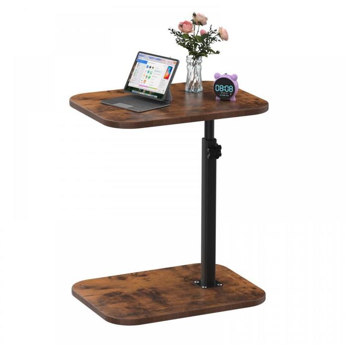 Table d’Appoint Table Basse 360° Pivotante Bouts de Canapé de Salon Hauteur Réglable Tables pour Chambre Balcon Couleur Bois